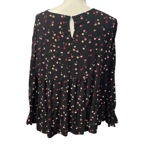 Popsugar Women Floral Babydoll Blouse Long Sleeve Black Sz XXL Fairy Boho Flowy - Picture 3 of 10